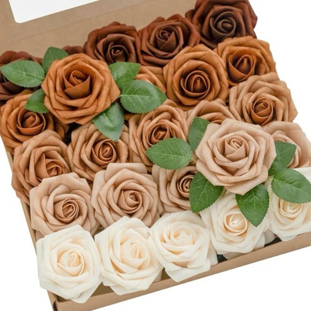 NEW Floroom Studio Walnut Brown Ivory PE Foam Roses 25pc‎ 3” DIY Wedding Floral